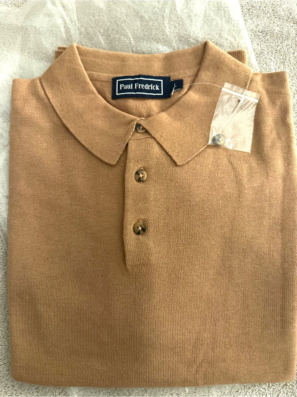 Paul Fredrick Tan Men's Polo Knit Sweater